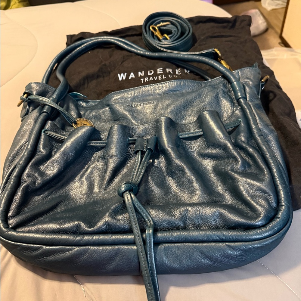 Wanderers Travel Co Clovelly Teal Leather Shoulder Bag